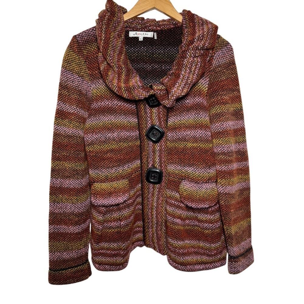 Vintage Avette Cardigan Women L Mohair Button Pocket Y2K Knit Puff Collar 90s